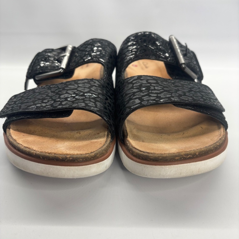 Clarks Elayne Ease Strap Sandals Women 8 Black Leopard Print Unstructured Slide - Picture 2 of 10